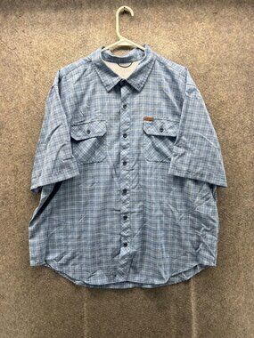Orvis Shirt Mens XXS Blue Plaid Short Sleeve Button Front Fishing Casual Woven